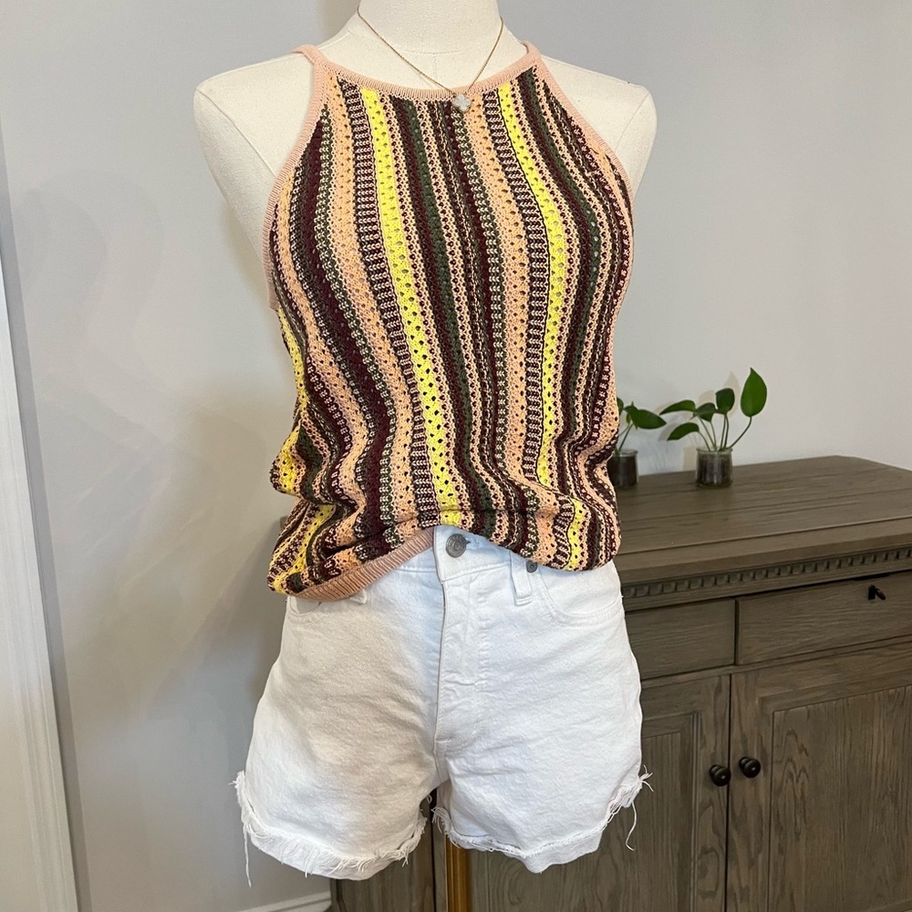 Madewell Crochet Janson Sweater Tank in Rainbow Stripe | XS